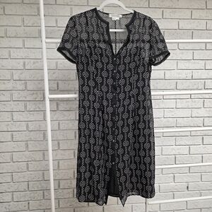 Kay Unger Black Midi Dress with White Dot Pattern